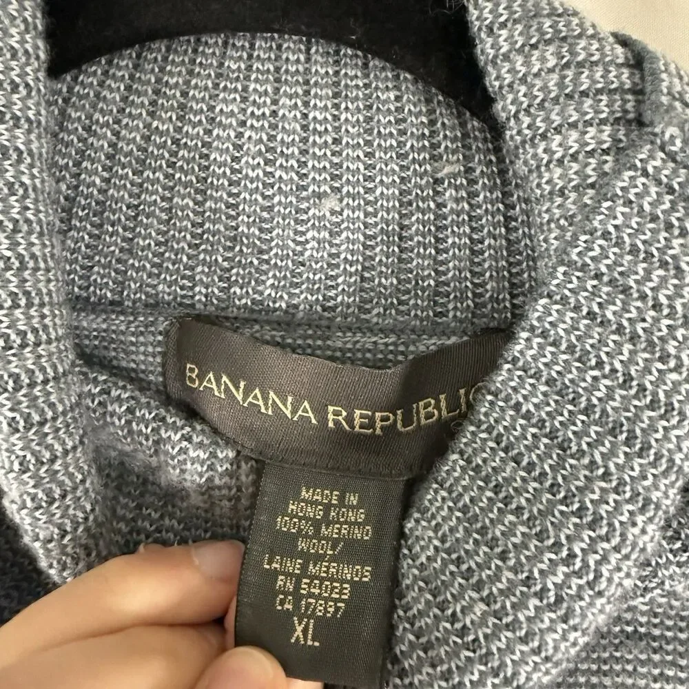 Banana Republic 100% Merino Wool Sweater Women's XL Grey Turtleneck Pullover